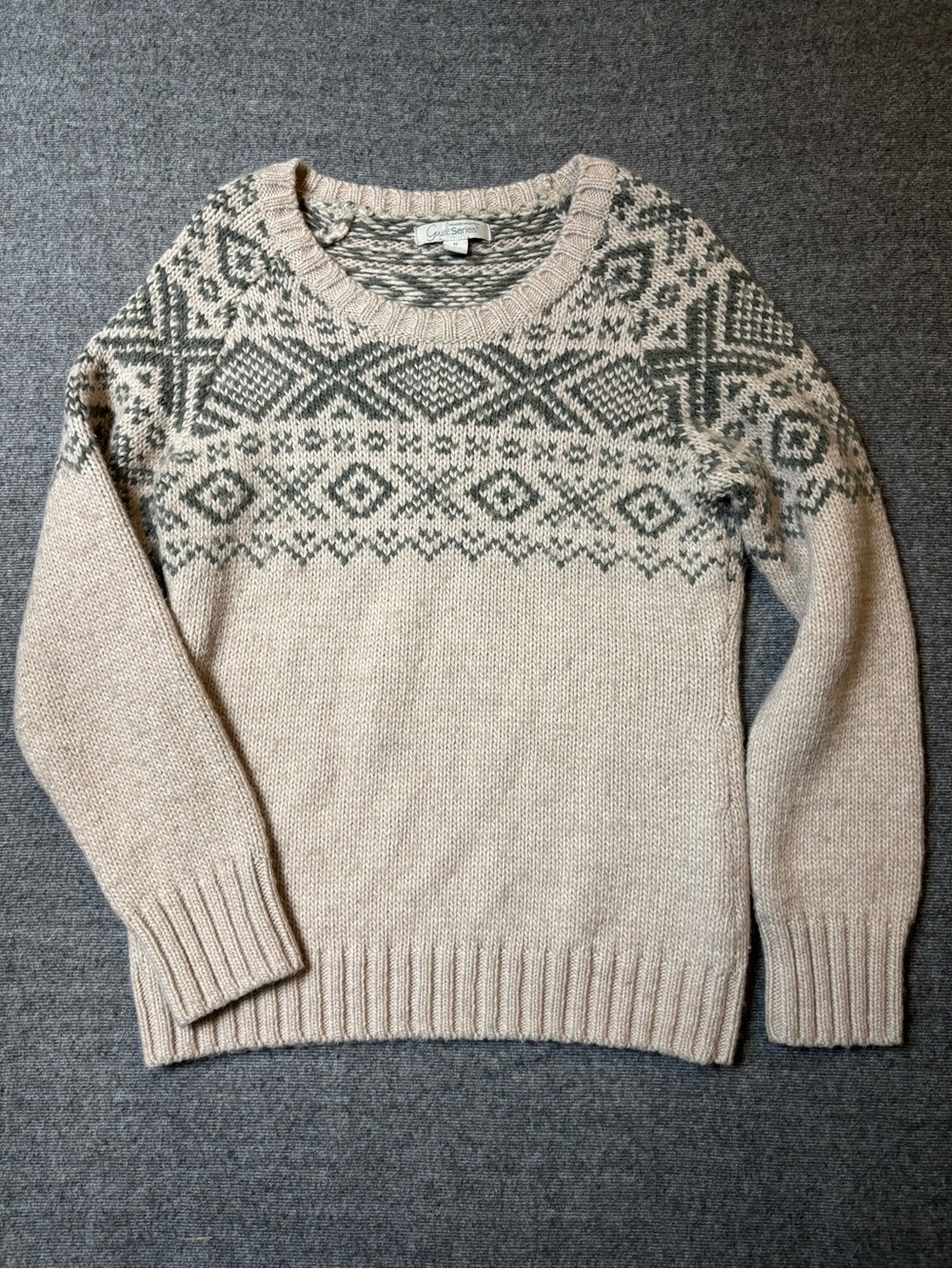 Gander Mountain Fair Isle Crewneck Sweater - Beige & Gray